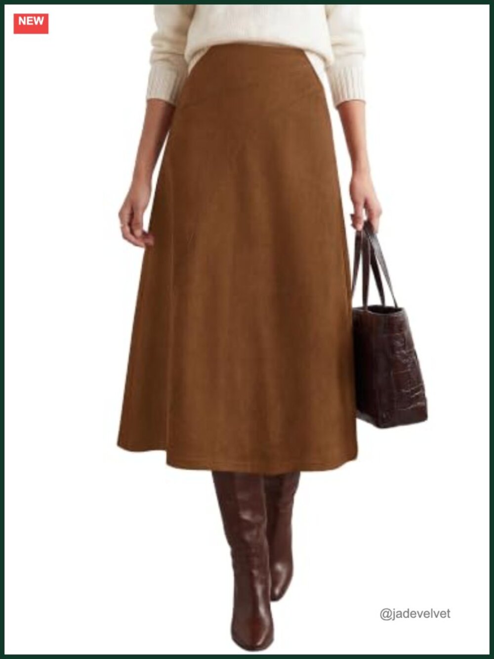 Faux Suede Midi Long Skirt A-Line High Waisted Fall